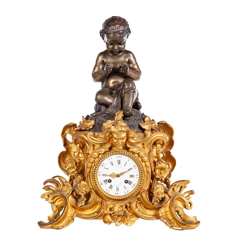 Appraisal: Napoleon III Bronze Figural Mantel Clock Deniere Circa patinated bronze