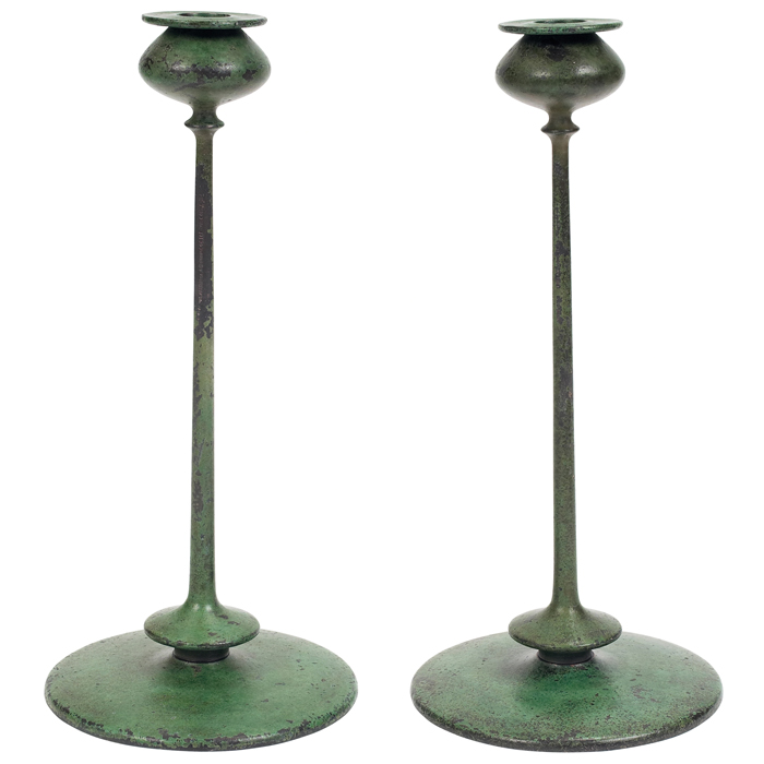 Appraisal: Early Jarvie candlesticks pair Beta model with rare original verdigris