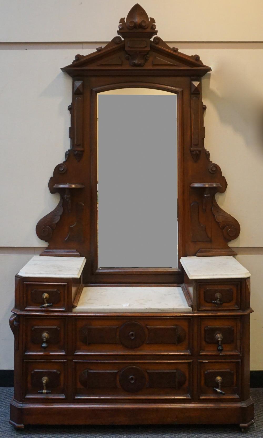 Appraisal: Victorian Walnut and Marble Dresser with Mirror x x in