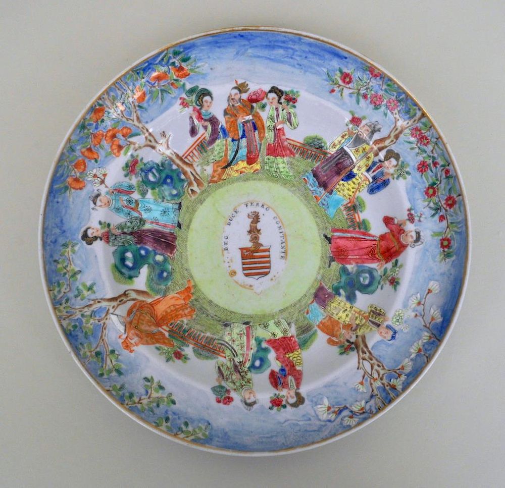 Appraisal: Chinese Export Porcelain Mandarin Armorial Plate a soup plate with