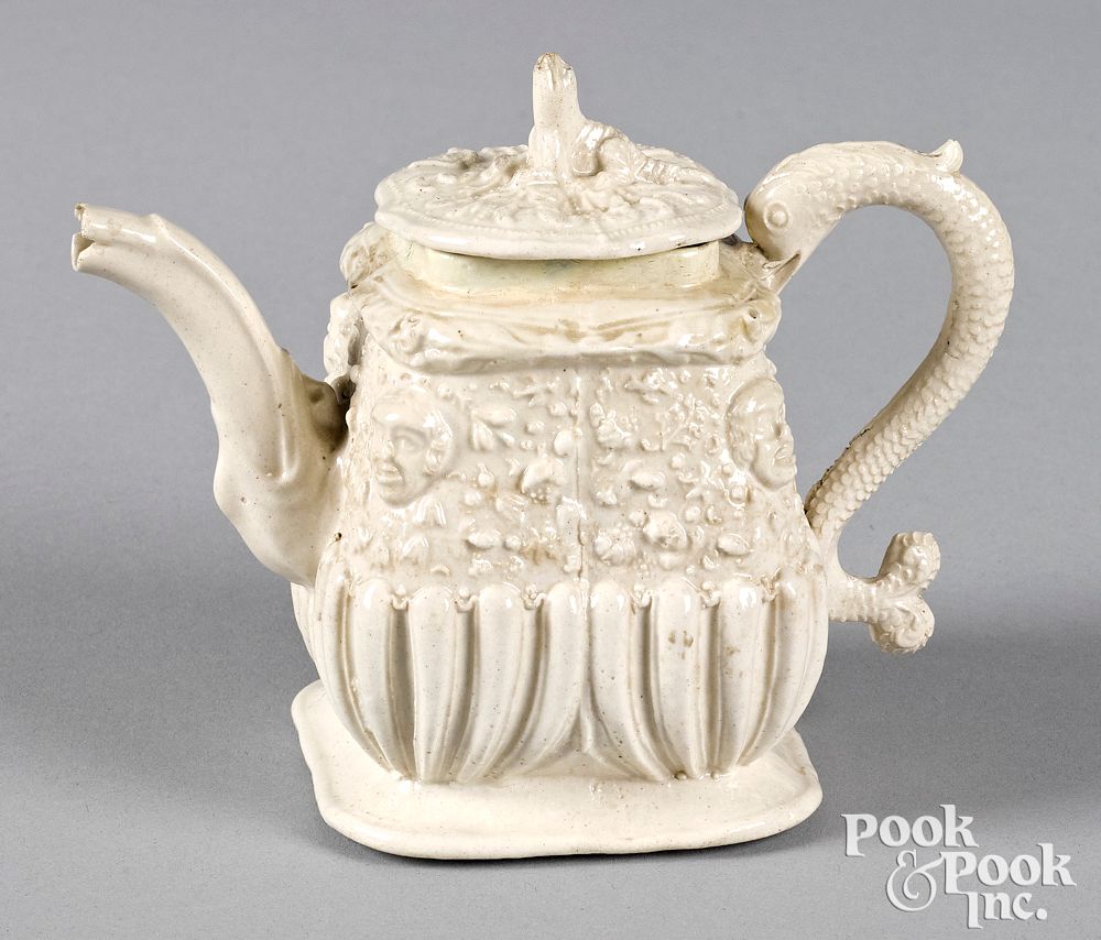 Appraisal: Small Staffordshire salt glaze stoneware teapot Small Staffordshire salt glaze