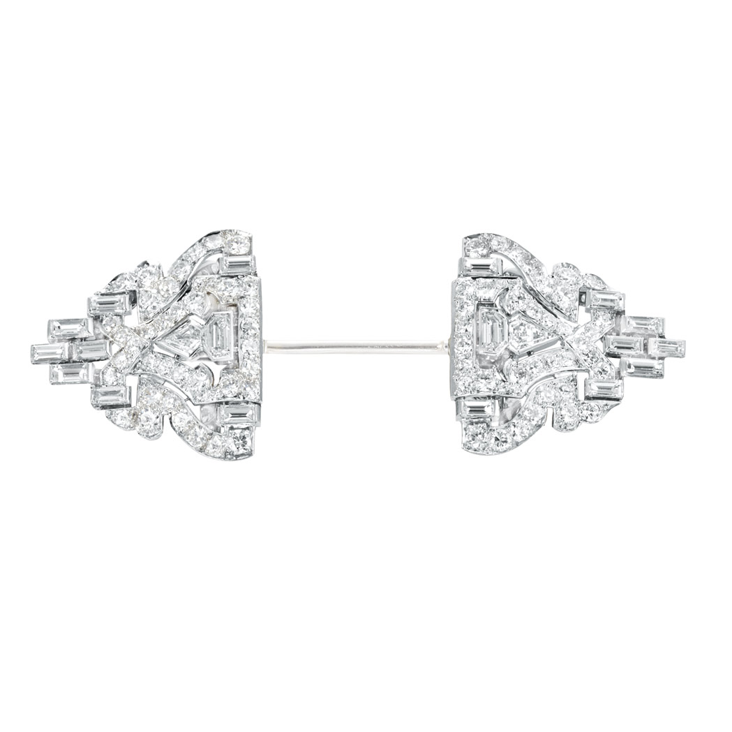 Appraisal: Art Deco Platinum White Gold and Diamond Jabot Tipped by