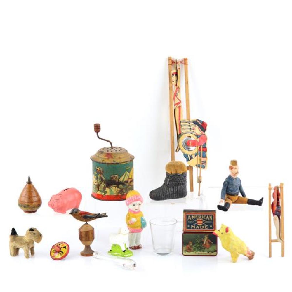 Appraisal: VINTAGE CABINET TOY COLLECTION PIECE GROUPING INCLUDING CARVED FOLK ART