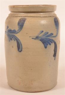 Appraisal: Unsigned Philadelphia or Baltimore Blue Slip Decorated Stoneware Storage Crock