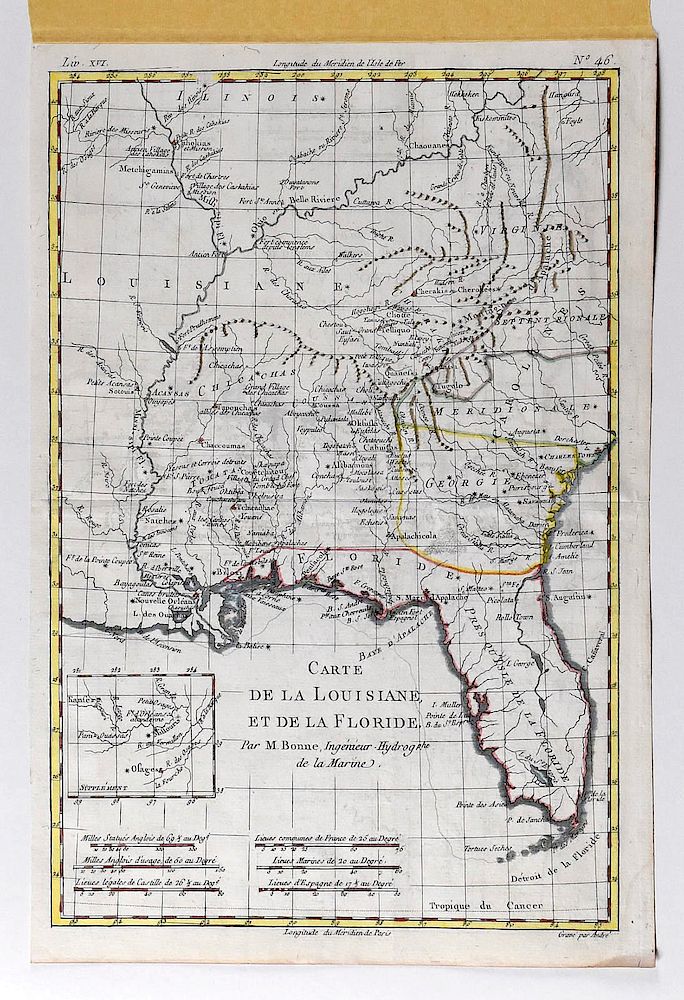 Appraisal: Bonne Map of Louisiana and Florida Rigobert Bonne - engraved