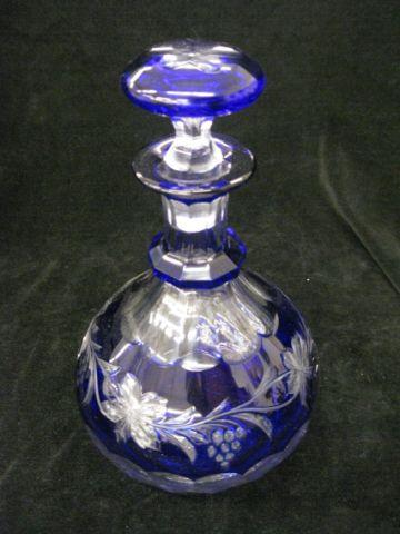 Appraisal: Fine Cobalt Cut-to-Clear Crystal Decanter grape vine decor excellent