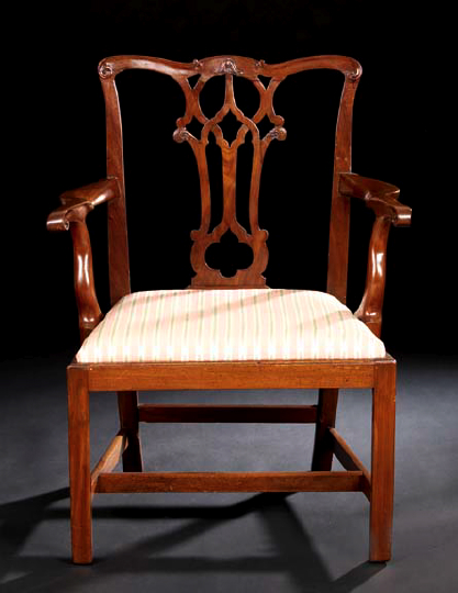 Appraisal: George III Mahogany Armchair th century the shaped crest above