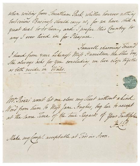 Appraisal: PIOZZI Hester Lynch Thrale - Autograph letter signed with initials