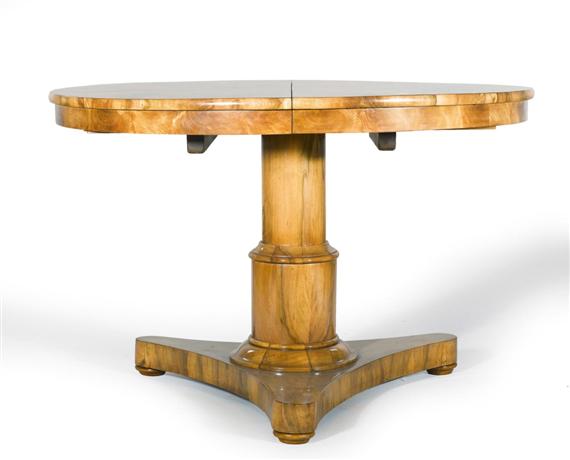 Appraisal: ROUND DRAW-LEAF TABLE Biedermeier Switzerland circa Walnut and burled walnut