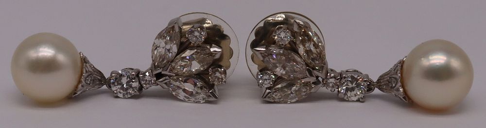 Appraisal: JEWELRY Pair of Platinum kt Gold Pearl and Diamond Earrings