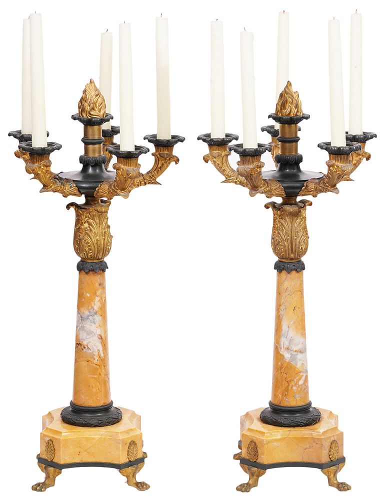 Appraisal: Pr Empire Sienna Marble More Bronze Candelabras Pair of empire