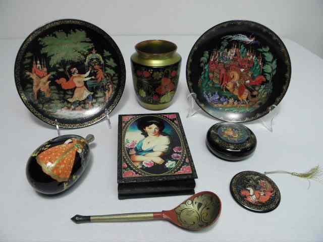 Appraisal: Lot of assorted painted Russian black lacquer ware and more