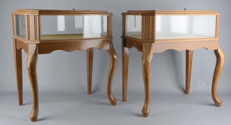 Appraisal: Pair Of Walnut Wood And Glass Display Tables Both have