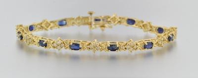 Appraisal: A Ladies' Diamond and Sapphire Bracelet k yellow gold bracelet