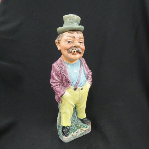 Appraisal: Majolica Pottery Figural Decanter man with cigar hat excellent