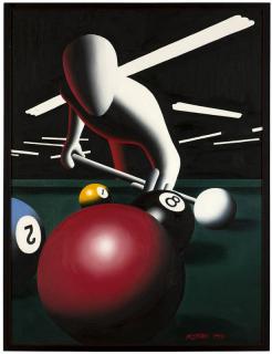 Appraisal: Mark Kostabi ''Combination Low Ball '' surrealist figure playing billiards