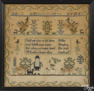 Appraisal: Silk on linen sampler early th c probably Chester County