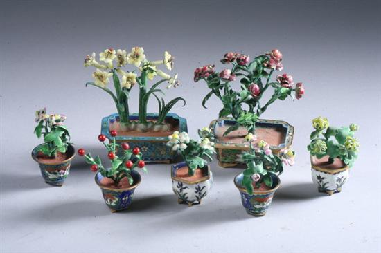 Appraisal: SEVEN CHINESE ENAMEL AND CLOISONN FLOWER-FILLED JARDINI RES - Largest