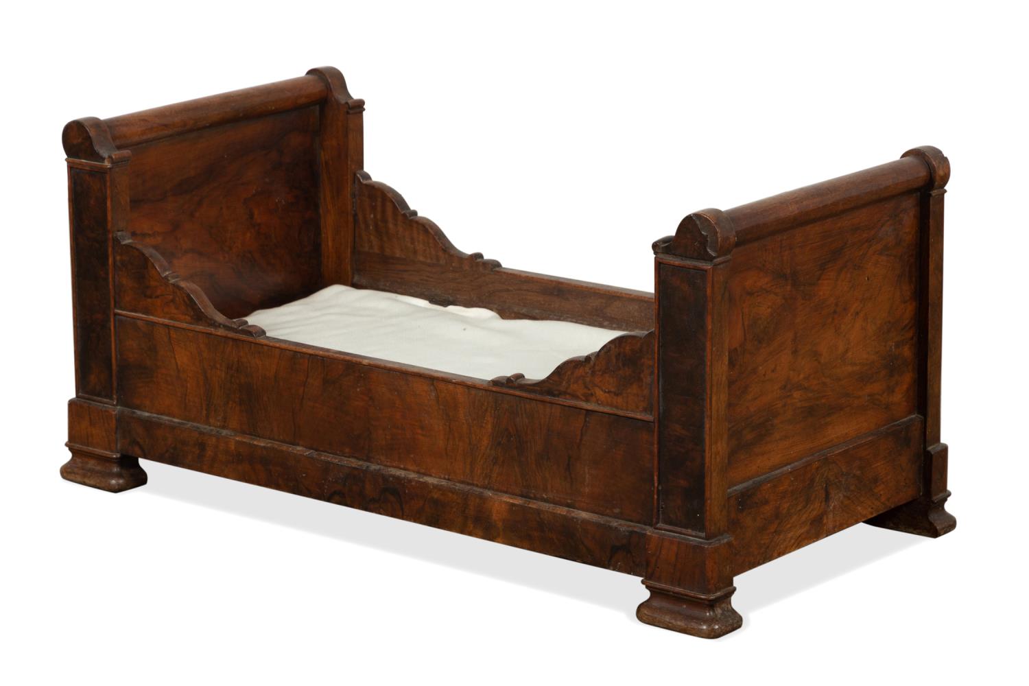 Appraisal: TH C LOUIS PHILIPPE WALNUT LIT BATEAU DOLL BED French