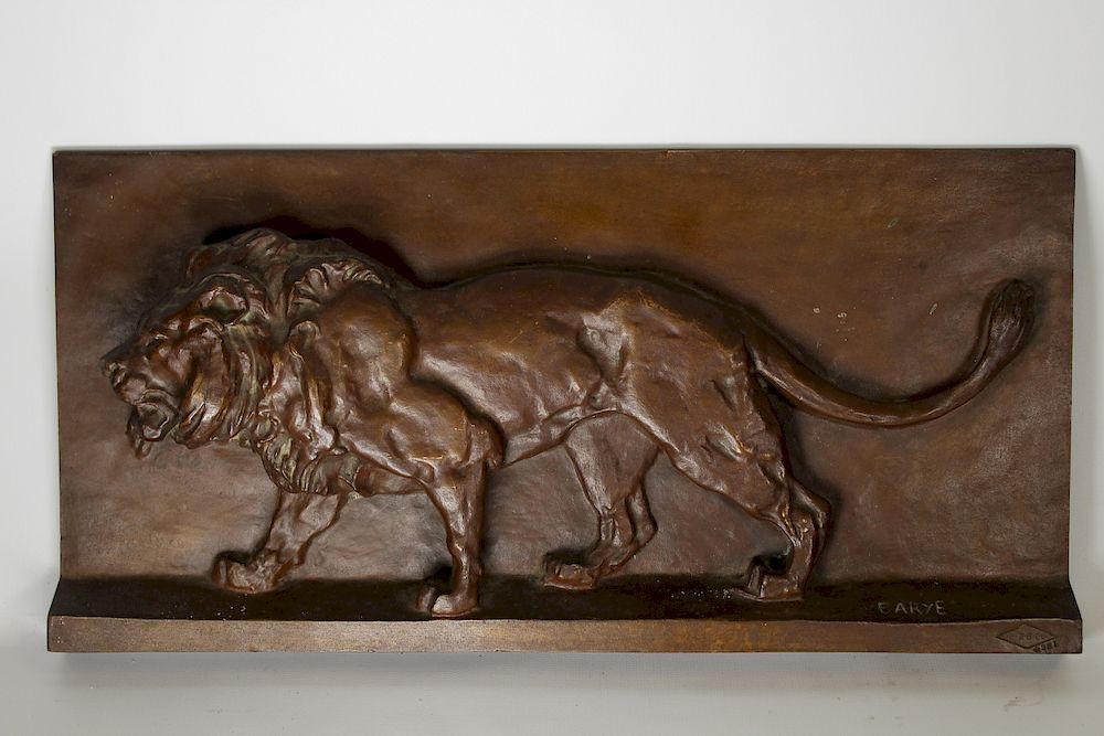 Appraisal: Barye Signed Bronze Lion Relief w Foundry Mark Barye Signed