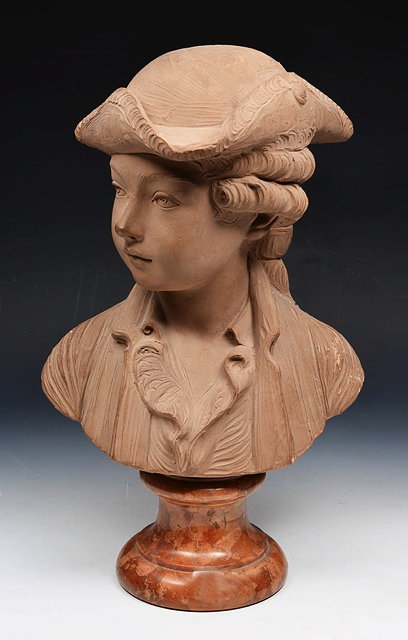 Appraisal: A TERRACOTTA BUST of a boy wearing a tricorn hat