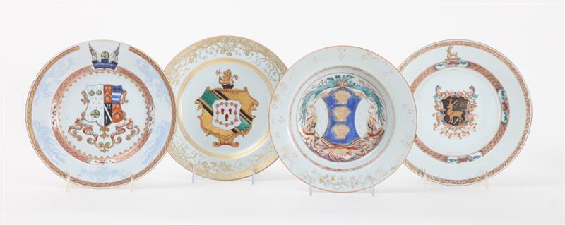 Appraisal: GROUP OF FOUR CHINESE EXPORT FAMILLE VERTE ARMORIAL PORCELAIN PLATES