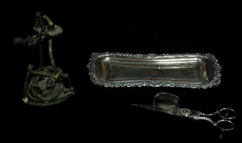 Appraisal: An old Sheffield plate candle snuffer and tray circa and