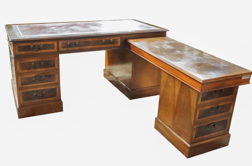 Appraisal: BURL-INLAID DESK RETURNCondition with nicks to leather top and deep