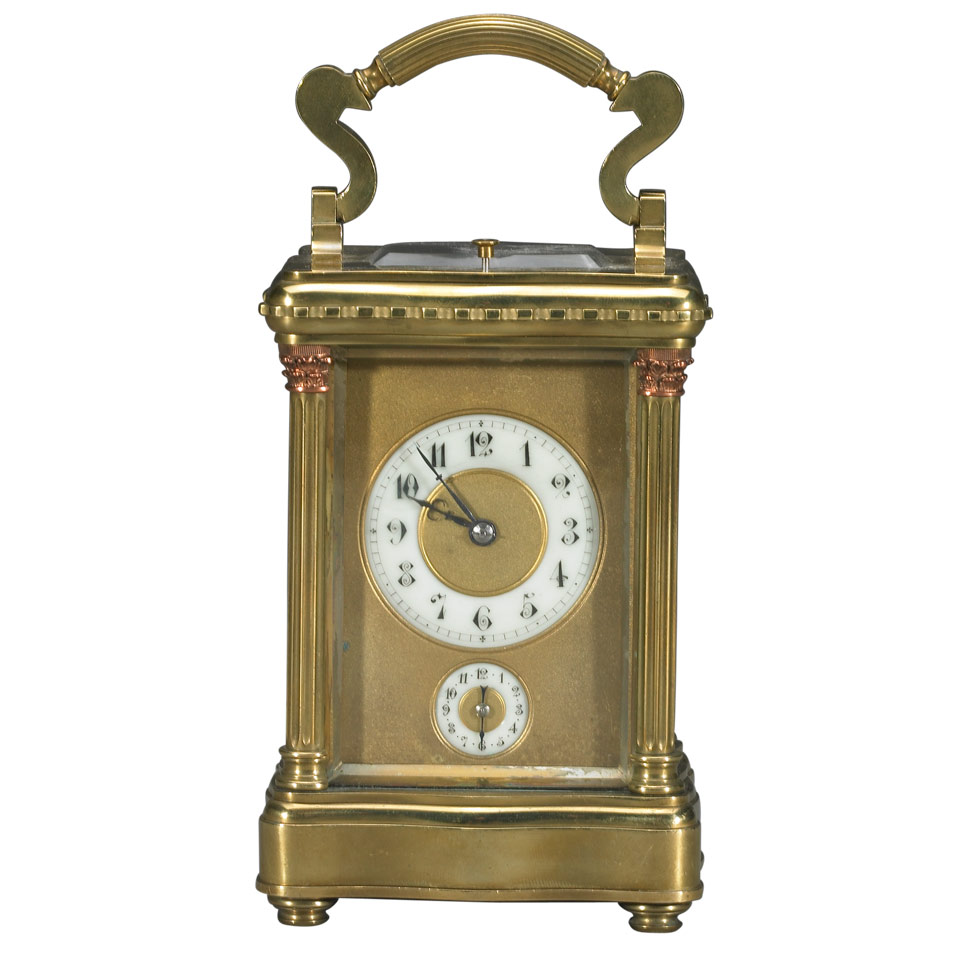 Appraisal: Gilt Brass Repeating Carriage Clock with Alarm A H Rodanet