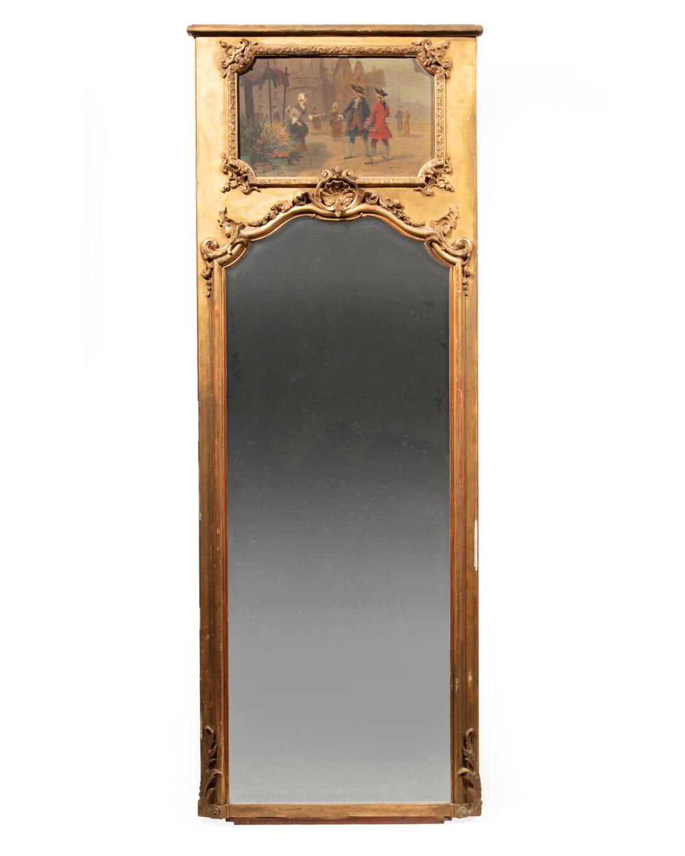 Appraisal: Antique Louis XV-Style Giltwood Trumeau Mirror maiden and gentleman reserve