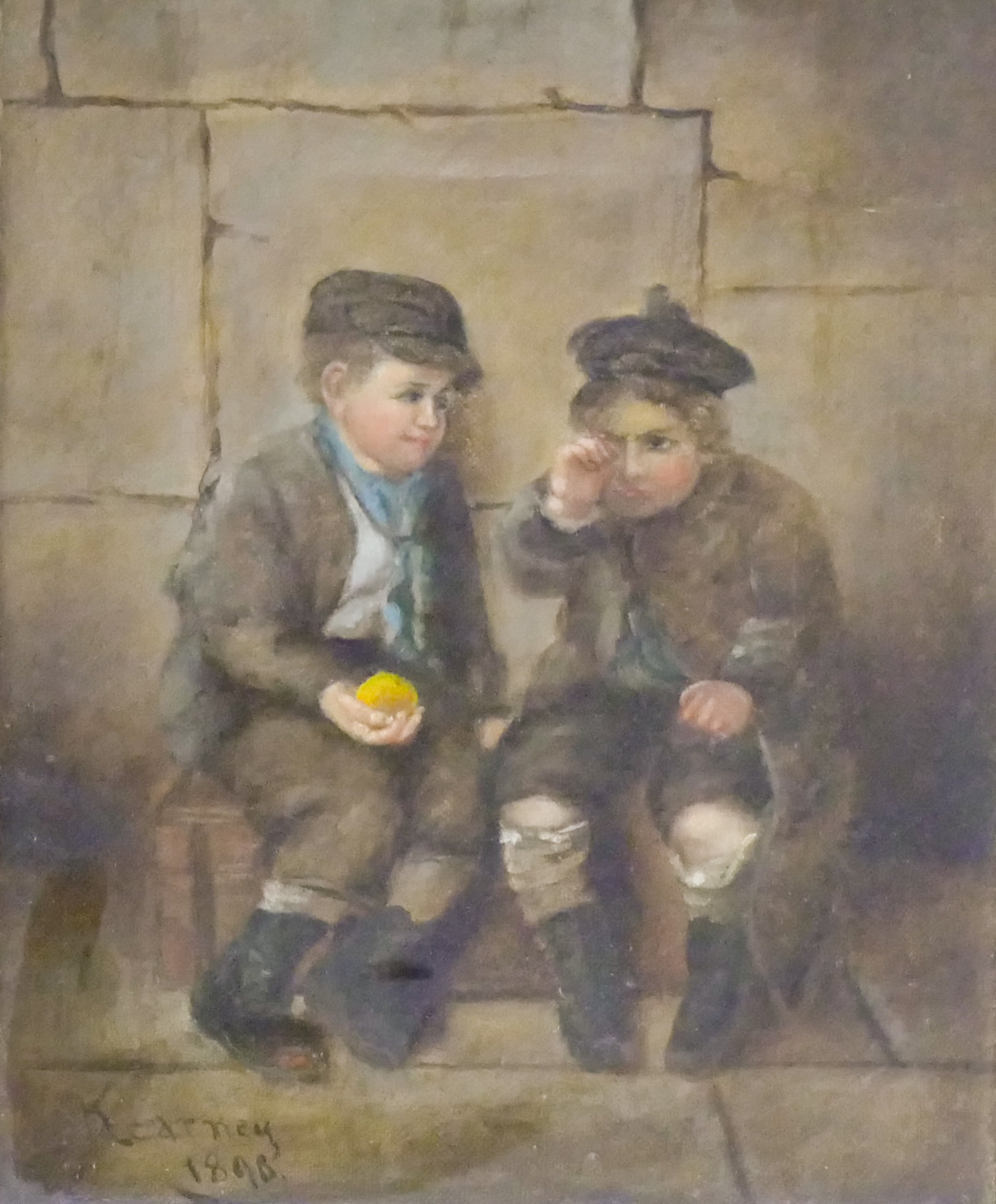 Appraisal: Antique ''Two Boys'' Oil on Canvas Framed ''x '' -