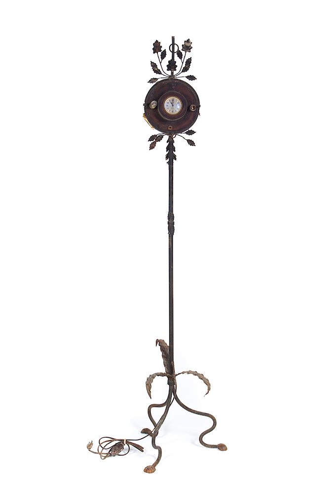 Appraisal: Rod Iron Clock Candelabra Measures tall x wide Good original