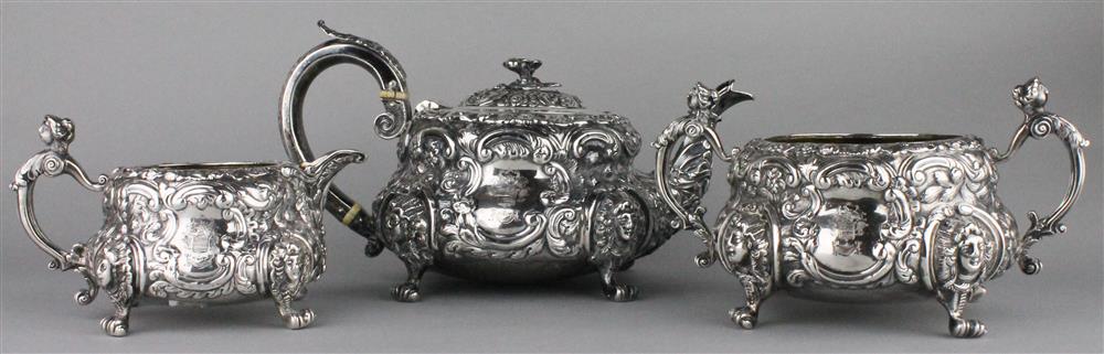 Appraisal: GEORGE IV SILVER ARMORIAL THREE-PIECE TEA SET London maker's marks