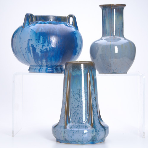 Appraisal: FULPER Three vases covered in Chinese Blue Flambe glaze All