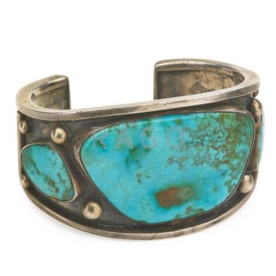 Appraisal: FRED PESHLAKAI JEWELRY Silver and turquoise cuff mid th c