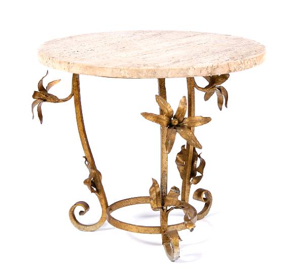 Appraisal: A tole and gilt metal marble topped occasional table height