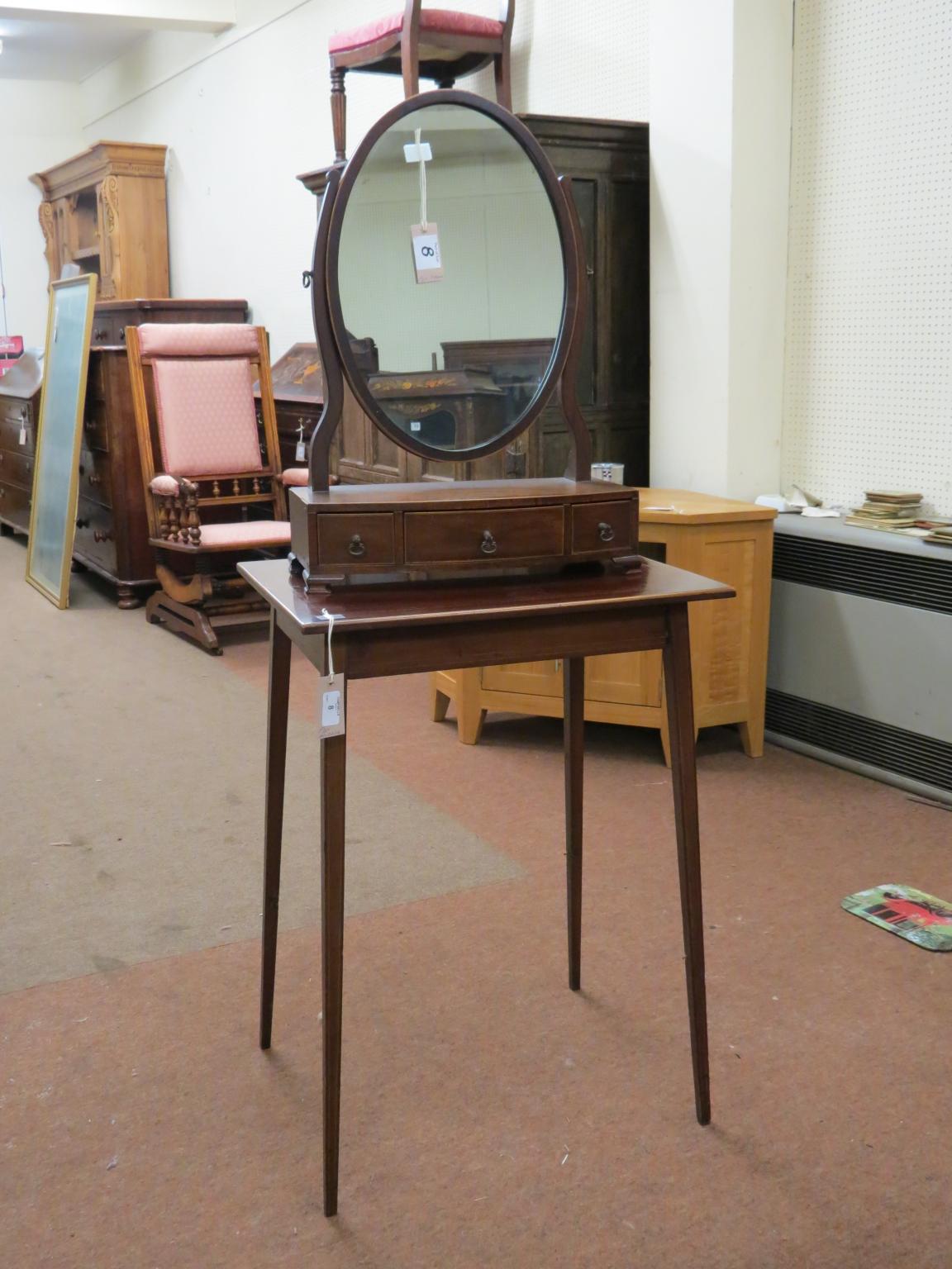 Appraisal: An Edwardian inlaid mahogany side table ft in and a