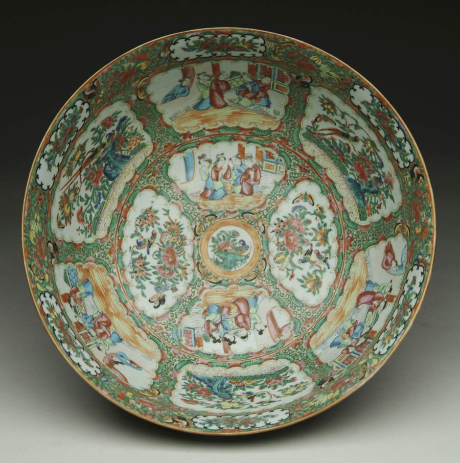 Appraisal: ROSE MEDALLION PUNCH BOWL th Century Fine coloring in a