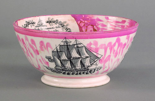 Appraisal: Sunderland pink luster bowl th c the outside decoration with