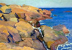 Appraisal: E Martin Hennings Untitled Coastal Scene oil on canvasboard x