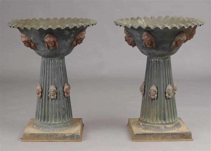 Appraisal: PAIR OF LEAD GARDEN FOUNTAINS Each bowl with everted waved