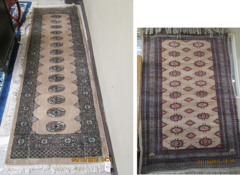 Appraisal: TWO HAND KNOTTED BOKHARA AREA RUGS ' x ' runner