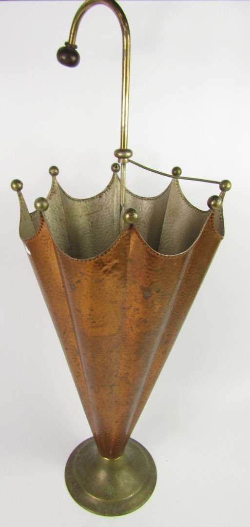 Appraisal: An Arts and Crafts copper and brass umbrella form umbrella