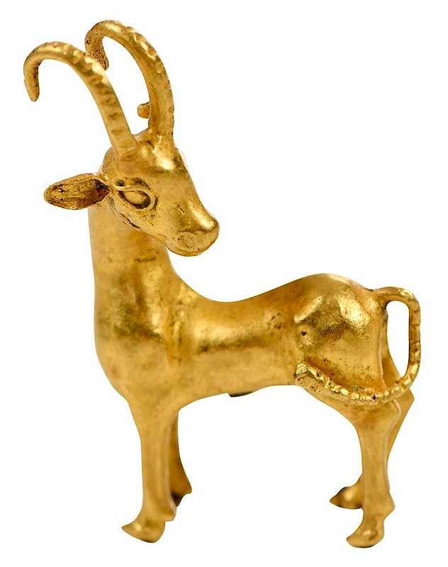 Appraisal: kt Ibex Figurine Persian-style x-ray tested kt yellow gold MNP