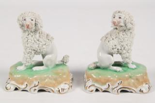 Appraisal: PAIR OF DRESDEN PORCELAIN POODLES HAVING GOLD GILT EMBELLISHED STANDS