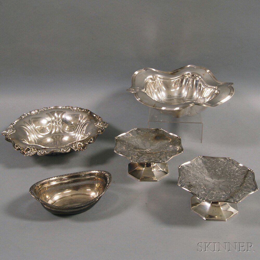 Appraisal: Five Pieces of Sterling Silver Tableware a Gorham reticulated oval