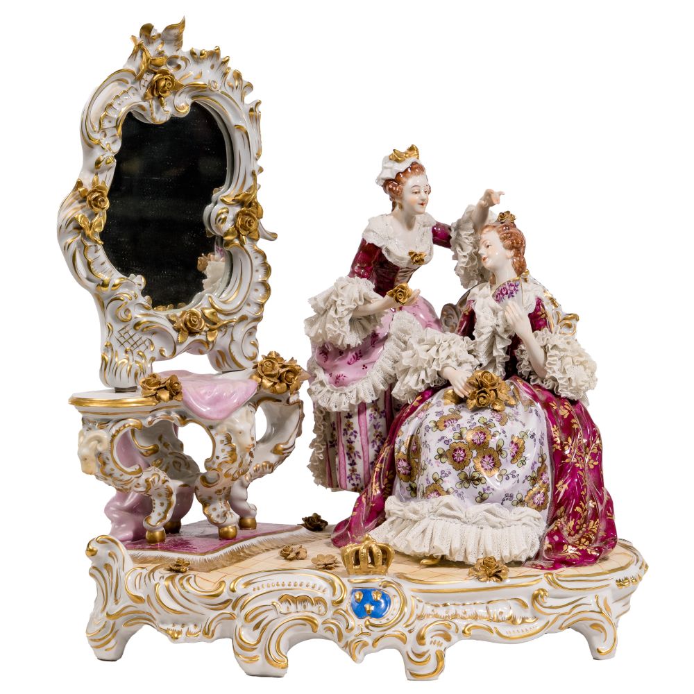 Appraisal: GERMAN ROCOCO STYLE PORCELAIN FIGURAL GROUPINGUnmarked the mirror being attached