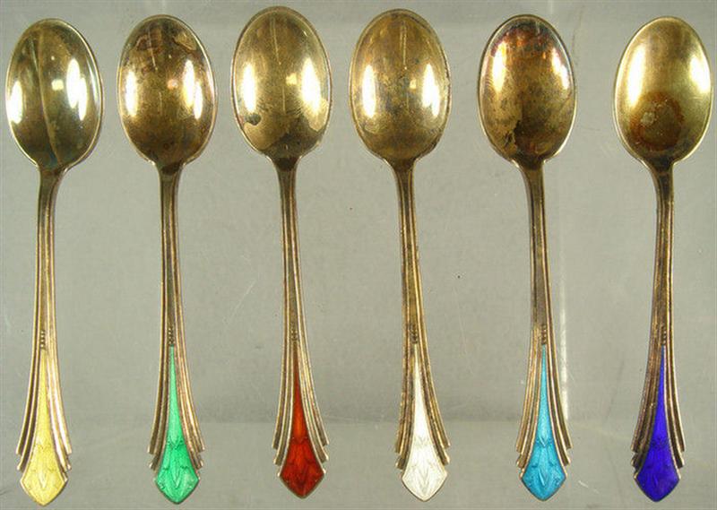 Appraisal: Meka Danish sterling silver enamel demitasse spoons original fitted box