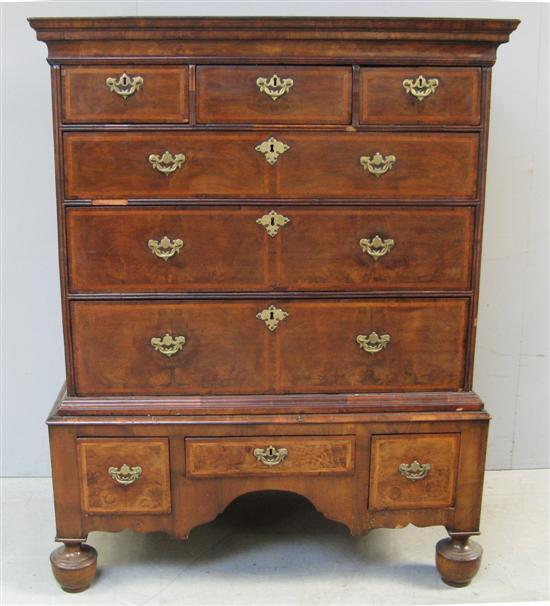 Appraisal: Early th Century walnut and herringbone banded chest of three