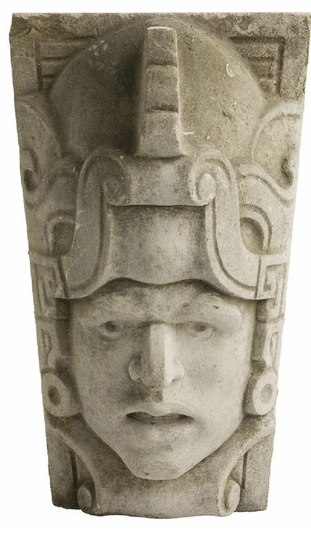 Appraisal: A large carved composition stone head of an Aztec deity